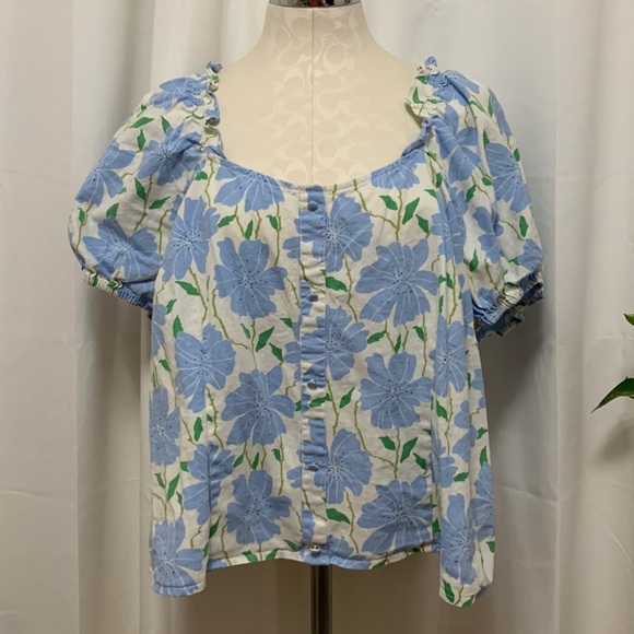 Who What Wear Linen Like Puff Short Sleeve Button Shirt w/ Gathered back Size 2X - Picture 1 of 5